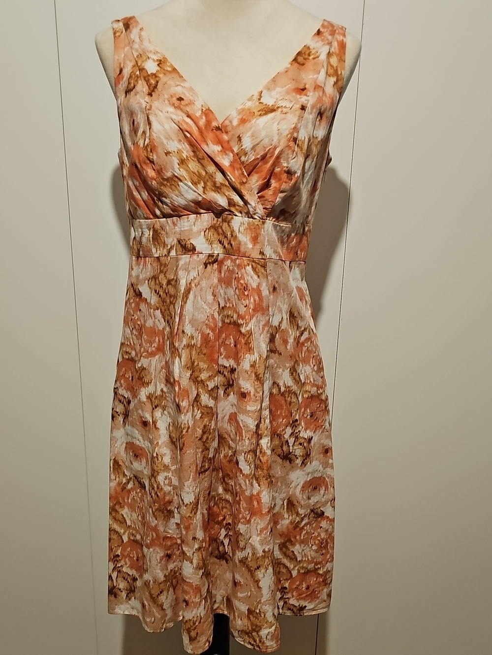 Lands' End Sleeveless Surplice Floral Dress in Rust, Pink, and Cream